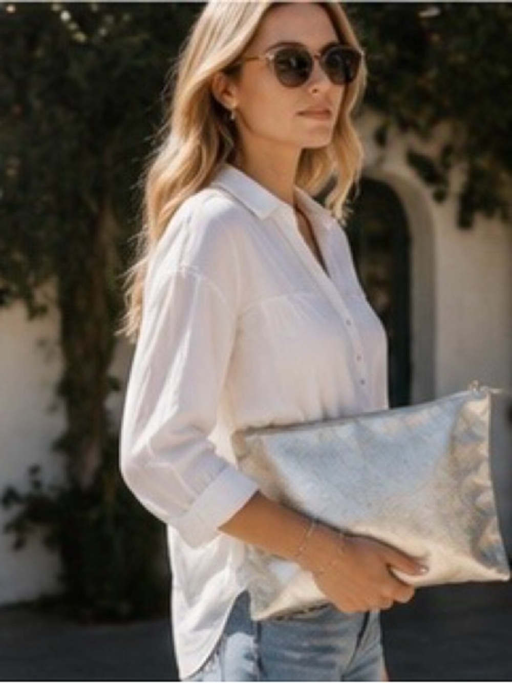 Free people metallic silver oversized clutch/ travel pouch/ statement organizer - Picture 7 of 14